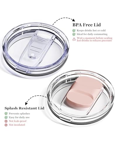 avodvo 12oz Insulated Coffee Mug with Lid – Includes Two Lids, Stainless Steel Coffee Travel Mug with Handle, Double Wall Vacuum Insulated Camping Mug for Home, Office & Outdoor, Light Pink - Thumbnail 3