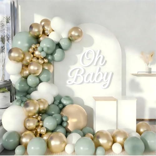 Sage Green Gold Balloon Garland Arch Kit 160Pcs Olive Green White and Gold Latex Balloons for Woodland Jungle Safari Wedding Birthday Party Decoration - Image 1