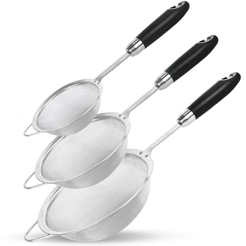 Fine Mesh Strainer Set, 304 Stainless Steel Kitchen Strainers 3 Sizes (12/14/18cm), 40 Mesh Sieve for Rice, Pasta, Flour, Tea & Juicing, Rustproof Food Strainer with Long Handle, Dishwasher Safe - Image 1