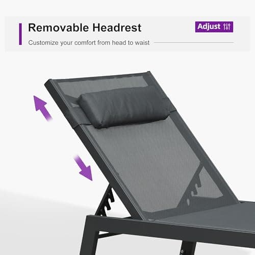 PURPLE LEAF Outdoor Oversized Lounge Chair Set of 3 Patio Chaise Pool Lounger Aluminum Frame with Side Table and Wheels for Outside Sunbathing Tanning Recliner Including Pillows Gray - Thumbnail 5