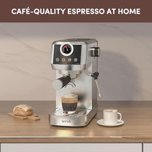 wirsh Espresso Machine, 20 Bar Semi-Automatic Espresso Maker with Pressure Gauge, Steam Wand, Stainless Steel Expresso Coffee Machine for Espresso/Latte/Cappuccino, Touch Screen,Home Barista Plus - Thumbnail 6