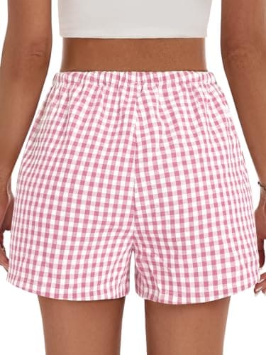GKBK Boxer Shorts for Women Gingham Pajama 2026 Summer Spring Casual Lounge Sleep Drawstring Plaid Shorts Y2K Beach Bottoms Trendy Pink White Plaid M - Thumbnail 3