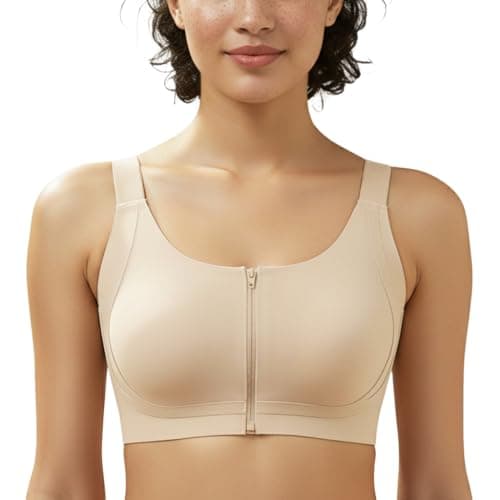 newlashua High Support Zip Front Seamless Bras for Women Wireless Back Support Everyday Bra XL Nude - Image 1