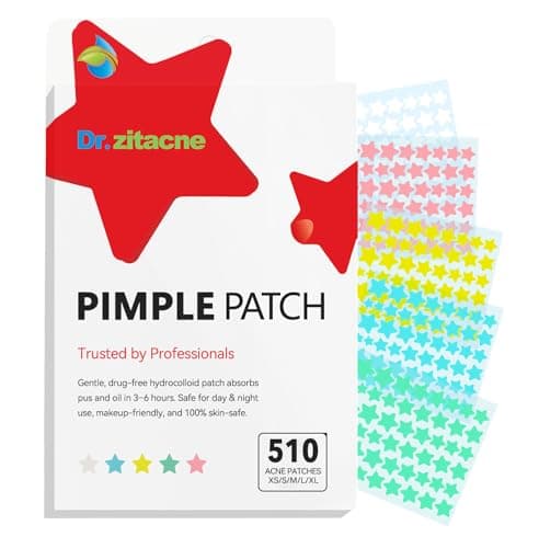 Pimple Patches, Acne Patches Hydrocolloid for Face, Cute Star Zit Covers, Colorful Spot Stickers with Tea Tree, Salicylic Acid & Centella Oil, 5 Sizes (8, 10, 12,14 & 16mm), 510 Patches - Image 1