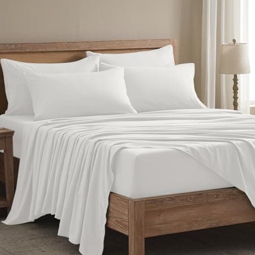 USXIBEI King Size Sheets Set - 6 Piece Luxuriously Soft & Cooling Sheets King Size - Ultra Soft 16" Deep Pocket King Sheet Set - Fitted Sheet & Pillowcase Sets (King White) - Image 1