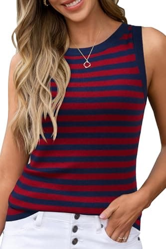 Arach&Cloz 2025 Womens Cashmere Tank Tops Summer Fall Sleeveless Vest Crew Neck Soft Cashmere Sweater Cute Fashion Dressy Business Casual Teacher Outfits Knit Trendy Work Clothes Blue Red L - Image 1