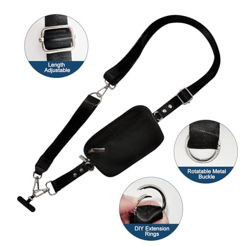 XC-Kluyr Clip&Go Strap for Phone with Wallet Crossbody Detachable Zippered Pouch&Phone Lanyard,RFID IDWindow & Card Slots (Black Fabric) - Thumbnail 3