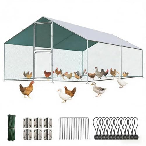 Lotfun Metal Chicken Coop – Waterproof UV-Protected Cover, Double Locking Doors，30 Chickens, Hens, Ducks & Rabbits, Waterproof UV-Protected Cover, Double Locking Doors (157.2" L x 117.6" W x 79.2" H) - Image 1