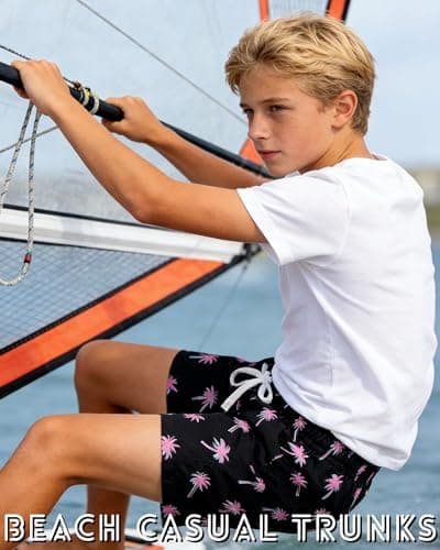 swimsobo Boys Swim Trunks Size 7 Kids Swimming Shorts with Compression Liner Black Flamingo Printed Boardshorts Bathing Suit - Thumbnail 2