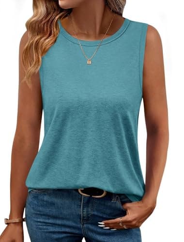 GKBK Womens Tank Tops High Neck Loose Fit Casual Summer Sleeveless Shirts 2026 Beach Vacation Outfit Cured Hem Teal - Image 1