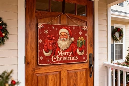 Carastora2-pack Vintage Christmas Metal Tin Sign - 8 x 12in, featuring designs of Santa Claus and an elf. Suitable for bedroom, bathroom, and home decor, and an ideal choice for holiday gifting. - Thumbnail 3