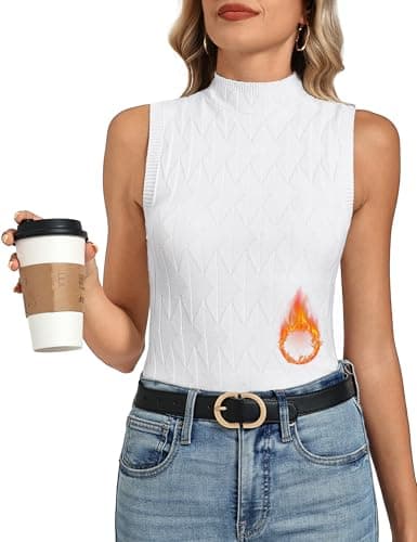 Totatuit Sleeveless Mock Neck Tops for Women Turtleneck Sweater Sleeveless Basic Turtle Neck Knit Tops White XL - Image 1