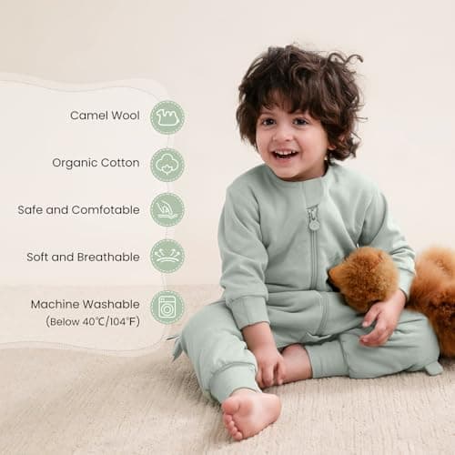 kaiya baby Unisex Toddler Sleep Sack with Feet 1.0 Tog Split Legs Sleep Sack 3T-4T, Sleep Bag Walker, Gifts for Boys & Girls, Pea Green - Thumbnail 2