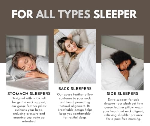 baisihan Down Feathers Pillows Standard Size Set of 2- Hotel Collection Bed Pillows | Feather-Proof 1000+ Clean | Naturally Resilient Pure | Pillows for Side, Back & Stomach Sleepers, 20"x26" 2 Pack - Thumbnail 5