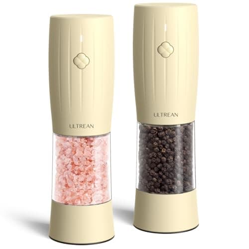 Ultrean Electric Salt and Pepper Grinder Set, Rechargeable Salt and Pepper Shakers, 6 Adjustable Coarseness, LED Light, Kitchen Gadget & Christmas Gifts, Cream - Image 1