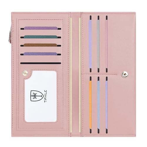 Tipmile Slim Wallet for Women, RFID Blocking Credit Card Holder, Ladies Bifold Wallet with Zipper, Blush Pink - Image 1