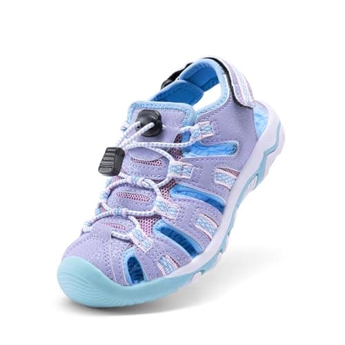 DREAM PAIRS Boys Girls Summer Outdoor Athletic Sport Sandals Walking Hiking Hook and Loop Adjustable Multicolor for Toddler/Little/Big Kids,Size 5 Big Kid,Purple,160912-K - Image 1