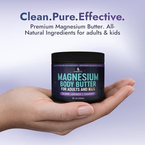 Magnesium Butter for Adults & Kids 4oz - Natural Magnesium Lotion for Sleep - Topical Cream for Leg Cramps - Muscle Relaxation Cream with Shea Butter & Vitamin E - Thumbnail 2