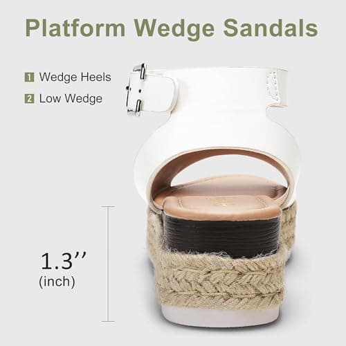 Vepose Women's Platform Wedge Sandals White Pu, Cute Summer Espadrilles Open Toe Casual Sandals, Size 8 US, Comfortable Dressy with Buckle Ankle Strap (CJY400A White pu 08) - Thumbnail 6
