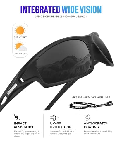 KALIYADI Polarized Sunglasses-Men Sports Sun-Glasses: Mens Sunglasses UV400 Protection for Running Fishing Golf - Thumbnail 4