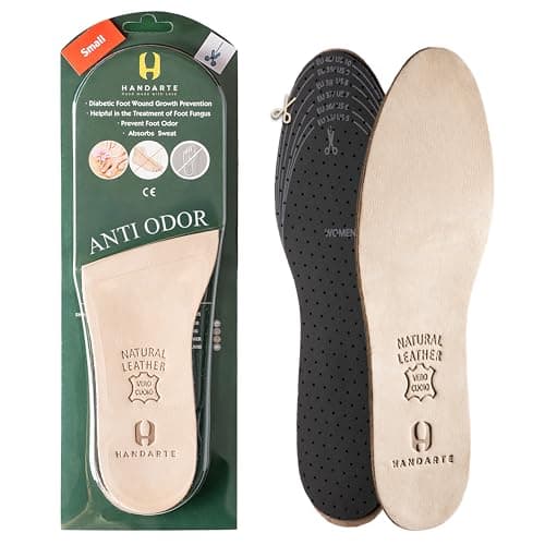 HANDARTE Leather Anti Odor Insoles | Cuttable Odor Eaters Insoles Women | Shoe Deodorizer Thin Insert - Odor Eliminator for Shoes - 100% Natural Goatskin & Anti Sweat - Suitable for No-Socks (Small) - Image 1