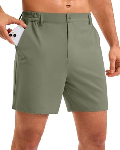 Pudolla Men's Casual Shorts 5" Lightweight Golf Shorts with 3 Pockets Stretch Quick Dry Comfy Work Shorts(sage_Grey_Green L5_XL - Image 1
