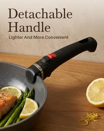 USELUCK 21Pcs Ceramic Pots and Pans Set Non Stick, Kitchen Cookware Set with Detachable Handles, Non Toxic Healthy Cooking Set, Induction Dishwasher Oven Safe, PTFE PFOA PFOS Free, Black - Thumbnail 2