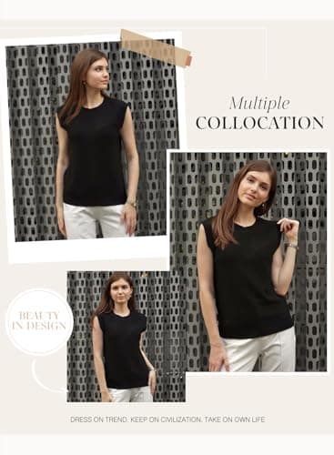 Dokotoo Early Spring Fashion Teacher Outfits for Women Casual Crewneck Sweater Vest Tops Lightweight Cap Sleeve Ribbed Knit Sweaters for Women Solid Loose Tank Tops Shirts Womens Clothes Black Small - Thumbnail 5