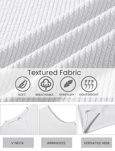 COOFANDY Mens Vintage Knitted Tank Top V Neck Sleeveless Shirt 3D Textured Jacquard Weave for Summer, White, Small - Thumbnail 4