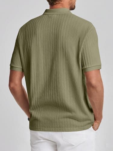 JMIERR Polo Shirts for Men Classic Short Sleeve Summer Casual Vintage Soft Button Old Money Knit Shirt, Laurel Green, XL - Thumbnail 2
