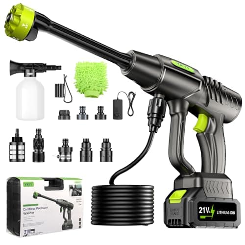 YKYI Cordless Pressure Washer Battery Powered, 30 Speed Level, 1200 PSI Portable Power Washer with 6-in-1 Nozzle, 24FT High-Elastic Hose, Handheld Pressure Washer for Car, Garden Cleaning (Gray) - Image 1