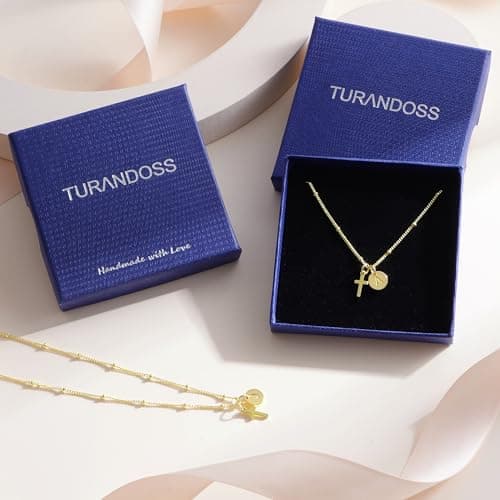 Turandoss Initial Necklaces for Girls Trendy, Dainty Letter I 14K Gold Plated Cross Necklace Birthday Personalized Christmas Gifts for 5 6 7 8 9 10 Teen Girls Jewelry - Thumbnail 6