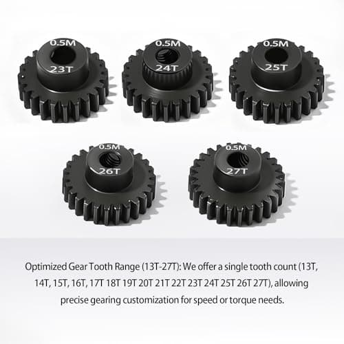 0.5M Pinion Gear 27T Hardened Steel 3.175mm Bore with 2.3mm Adapter, Precision Motor Gear for ARRMA 1/14 Typhon 1/16 Mojave 1/18 Granite, Losi 1/12, 0.5Mod Gear 13T-27T for HOBBYWING Motors - Thumbnail 3