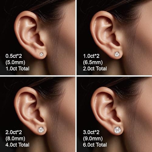 Ve Celestelle Moissanite Stud Earrings, 925 Sterling Silver, 18K White Gold Plated, Round Cut (4 Carat-(2ct*2)-8mm) - Thumbnail 4