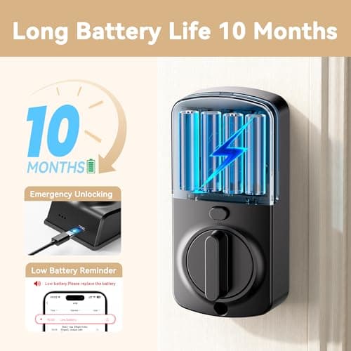 IRONZON Smart Door Lock Deadbolt Lock with Touchscreen Keypad, Fingerprint Door Lock for Front Door, 5-in-1 Keyless Entry Door Lock, App Control, 4 IC Cards, Auto Lock, 15-Min Installation - Thumbnail 4