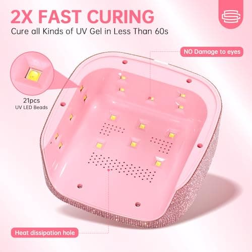 CHRISTINE SHELLY UV Nail Lamp, UV Light for Gel Nails, 48W Plug-in Mini Diamond Nail Lamp Nail Dryer with Touch Control Auto Sensor and 3 Timer Settings Nail Light Curing Lamp, Home (Pink Diamond) - Thumbnail 4