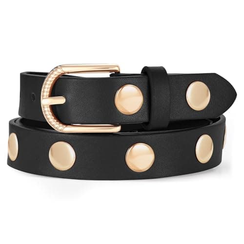 SUOSDEY Women Studded Belt Fashion Leather Belt Ladies Waist Belt Silver Gold Buckle Belt for Jeans Pants Dresses - Image 1