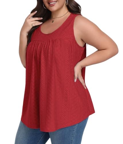 Lastshe Plus Size Sleeveless Tunic Tops for Women Summer Tops for Women Stretchy Sleeveless Tunic, Red, 3X - Image 1