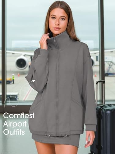 EXLURA Women 2 Piece Skirt Sets Airport Outfits Zip Up Sweatshirt Matching Skorts Tennis Sweatsuits Travel Tracksuit 2026 - Thumbnail 3