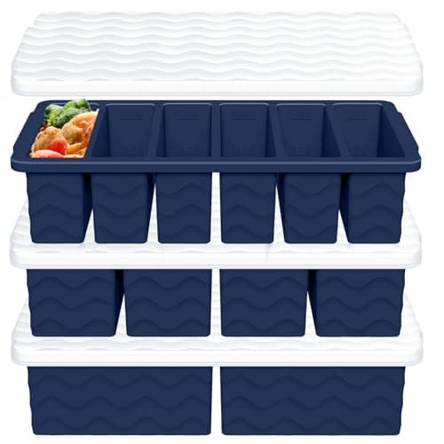 3-Pack Silicone Freezer Trays with Lid,2 Large 2-Cup(500ml)&4 Medium 1-Cup(250ml)&6 Small 1/2-Cup(125ml) Soup Freezer Container Molds,Ice Cube Tray For Meal Prep&Freezing Soup,Stews,Sauces
