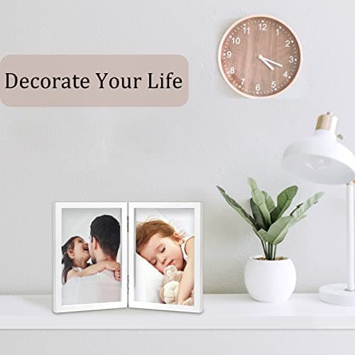 ORIVAN 4x6 Double Picture Frames Hinged Folding Photo Frames Vertical Stand Frames (White) - Thumbnail 4