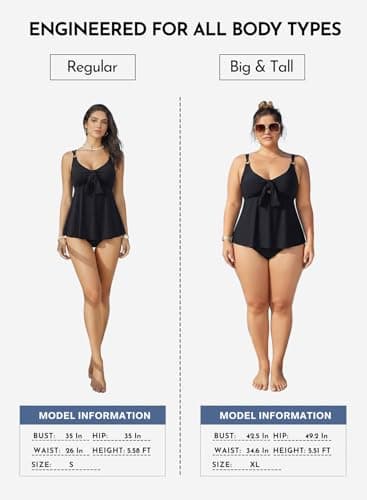 Aleumdr Women's Tankini Swimsuits Tummy Control Two Piece Bathing Suit V Neck Tie Front Flowy Swim Top with Bottom Black XX-Large - Thumbnail 5