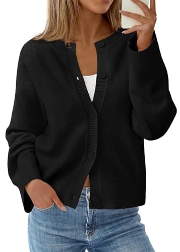 KIRUNDO Cardigan Sweaters for Women Fall Trendy Long Sleeve Chunky Knit Button Up Oversized Winter Jacket Casual Outwear(Black, Large) - Image 1
