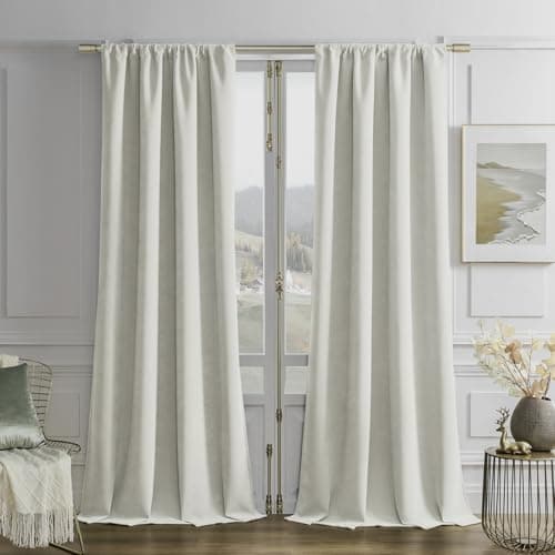 Joydeco Vanilla Grey Velvet Curtains 72 Inches 2 Panels, Luxury Thermal Insulated Soft Curtains for Bedroom & Living Room, Room Darkening Velvet Drapes, Rod Pocket (52W x 72L) - Image 1