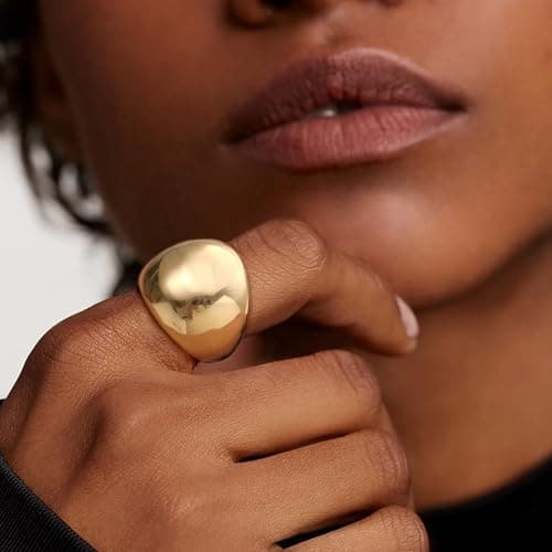 Sistble Chunky Gold Rings Gifts for Women 14K Gold Plated Statement Rings Stackable Dome Thumb Pinky Gold Rings Size 7 Jewelry Birthday Anniversary Christmas Stocking Stuffers for Women teens - Thumbnail 2