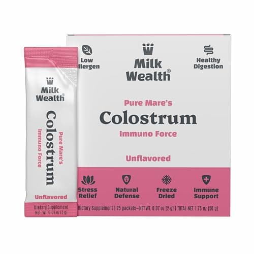 Milk Wealth™ Pure Mare Colostrum Powder 50g | Freeze-Dried Supplement | Gut Health & Immune Support | Unflavored & IgG | Alternative to Bovine Colostrum | 25 Single-Serve Packets (2g Each)