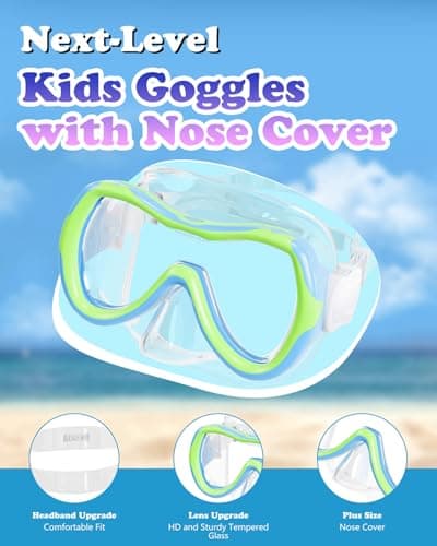 Aegend 2 Pack Kids Swim Mask Goggles for Boys Girls 3-14, Tempered Glass Lens 180° HD Wide View with Nose Cover for Pool Beach - Thumbnail 4