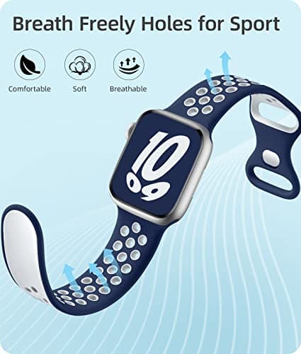 Keponew Compatible with iWatch Bands, with Apple Watch Band 44mm 49mm 42mm 41mm 40mm 38mm Ultra SE Series 8 7 6 5 4 3 2 1, Sport Breathable Soft Silicone Straps for apple watch series 8 bands 45 mm - Thumbnail 2