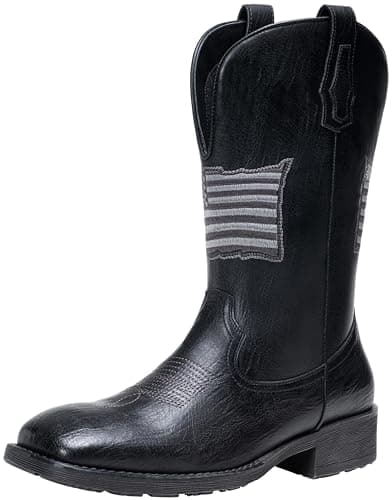 Jousen Cowboy Boots for Men with Flag Embroidery Square Toe Boots for Men Classic (AMY8423 black 12) - Image 1