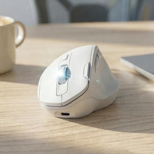 EWEADN C2 Ergonomic Wireless Mouse, Rechargeable Bluetooth & 2.4G Dual Mode Computer Mouse with RGB, Quiet Clicks, 5 Adjustable 4000 DPI, Comfortable Grip for Laptop, PC, Mac, Office - White - Image 1